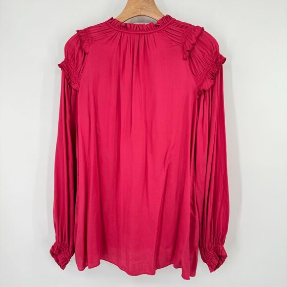 Sundance Womens Blouse Sz Meduim Red Ruffle Long Sleeve Rayon so in love peasant - Picture 10 of 11